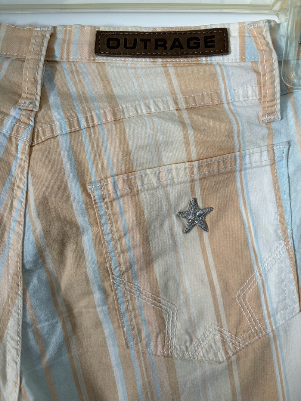 Vintage Y2K Outrage Italy Pastel Striped Flare Jeans Size 26 - Picture 8 of 14